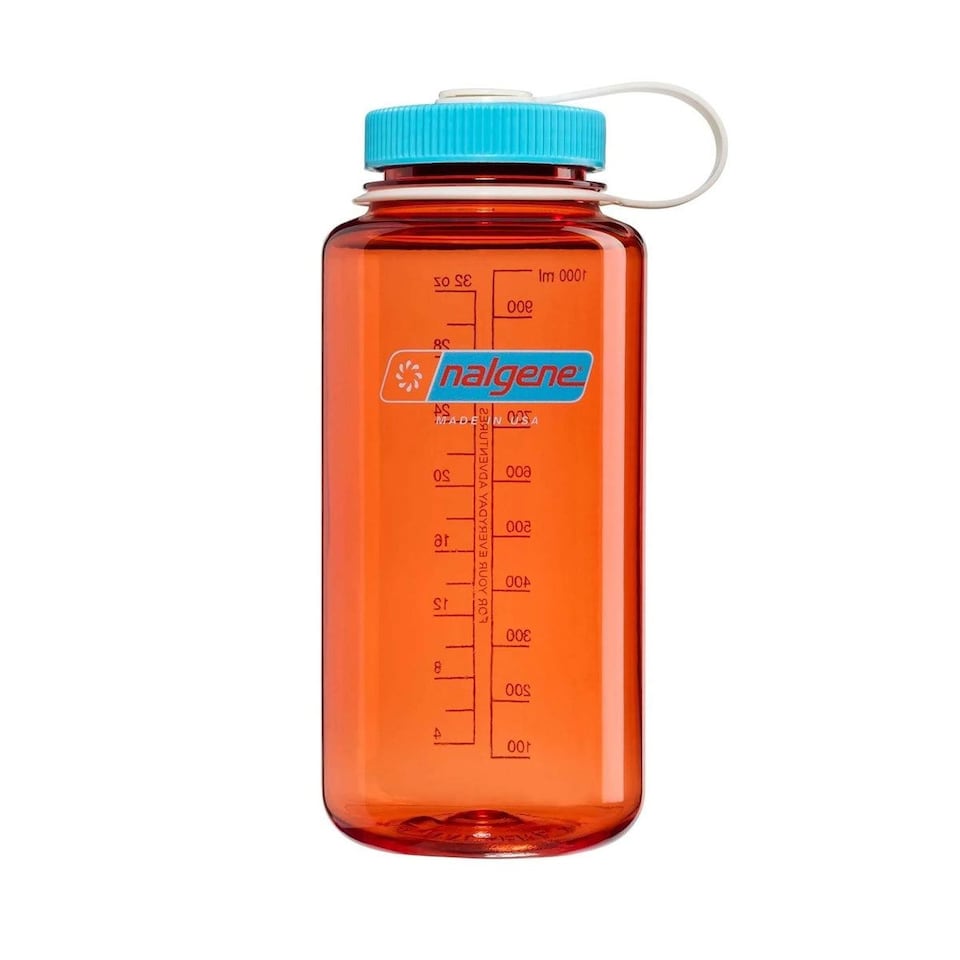 image 1 of Nalgene Wide Mouth 1L Tritan Renew Water Bottle - Flame - Blue Atoll Cap