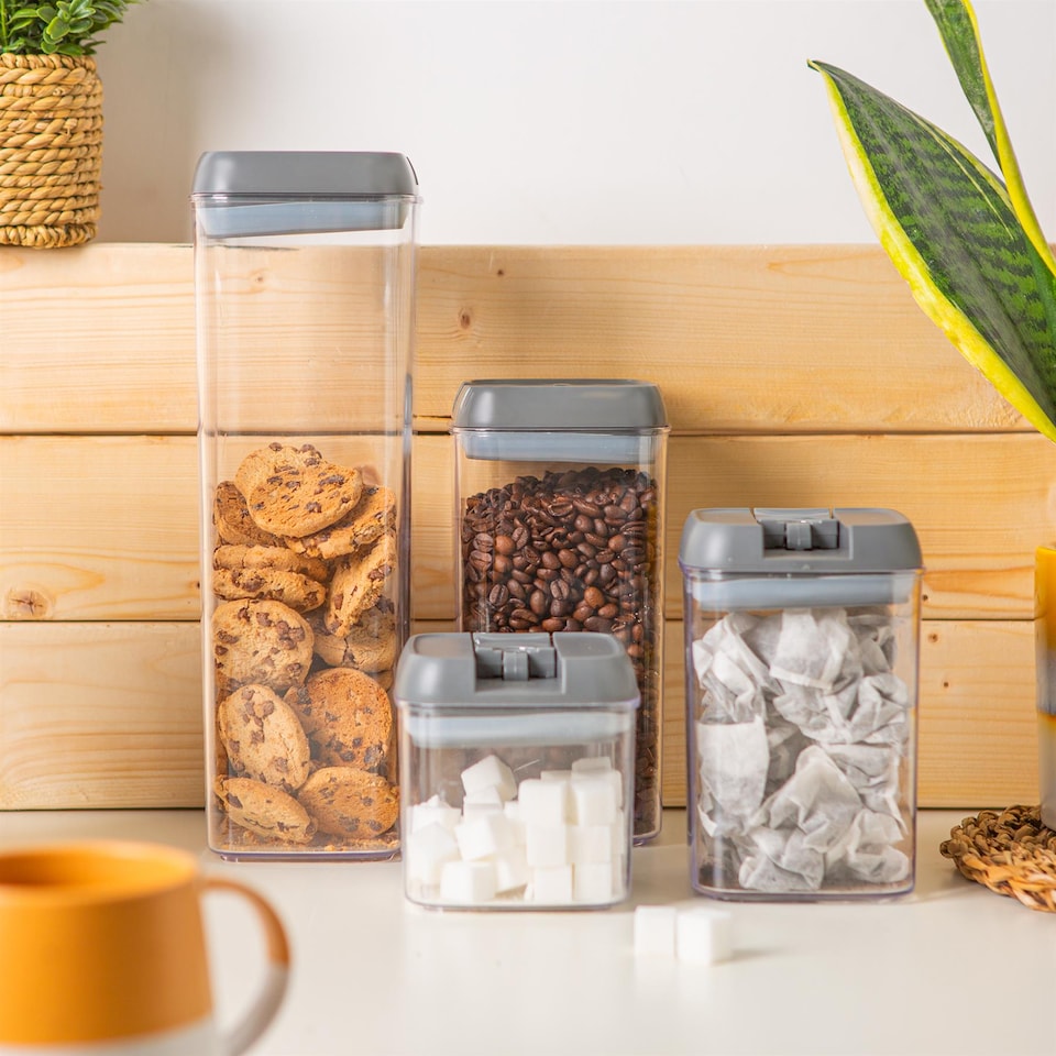 image 1 of Argon Tableware 4pc Food Storage Containers Set - Grey Airtight Plastic Storage Pantry Food Organiser with Flip Lock Lid 3 Sizes
