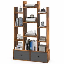 COSTWAY Open Back Bookshelf Wood Bookcase Display Shelf Storage Rack Coffee