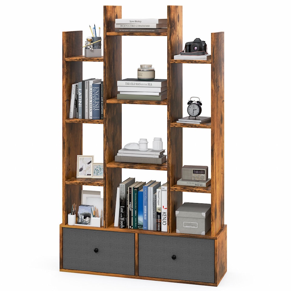 image 1 of COSTWAY Open Back Bookshelf Wood Bookcase Display Shelf Storage Rack Coffee