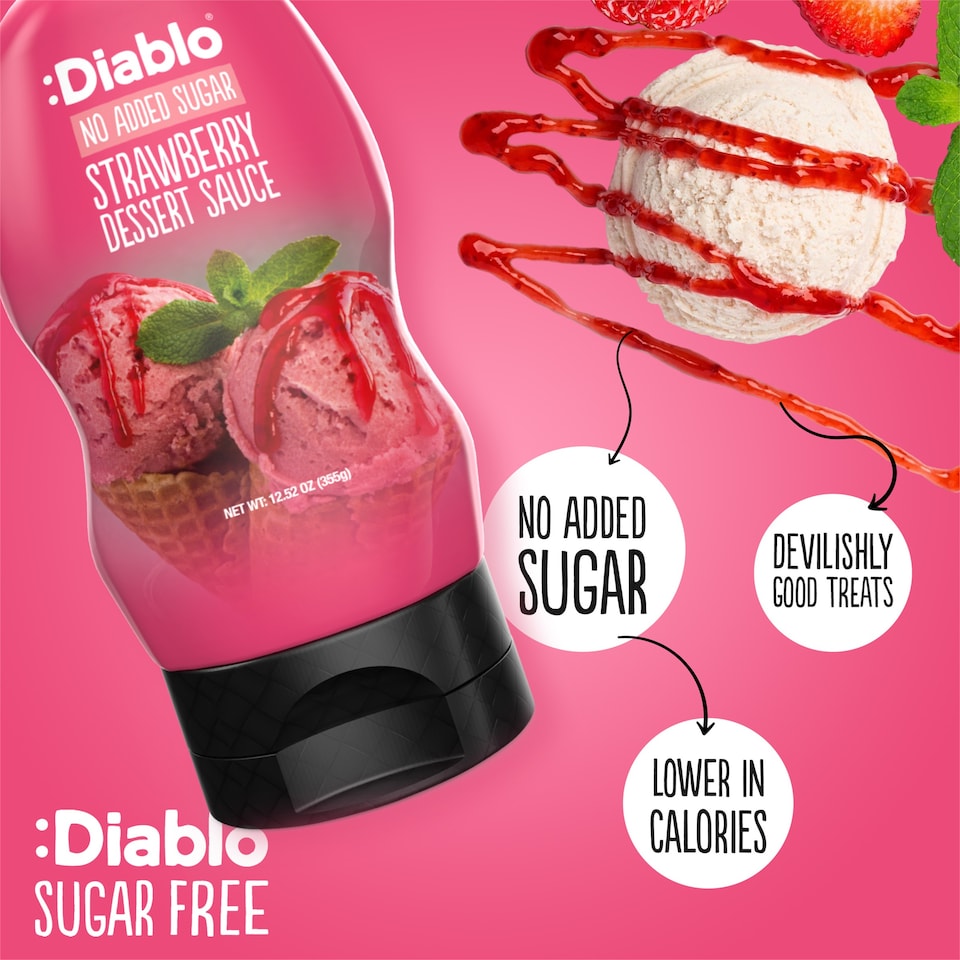 image 1 of Diablo No Added Sugar Strawberry Dessert Sauce 355g Twin Pack