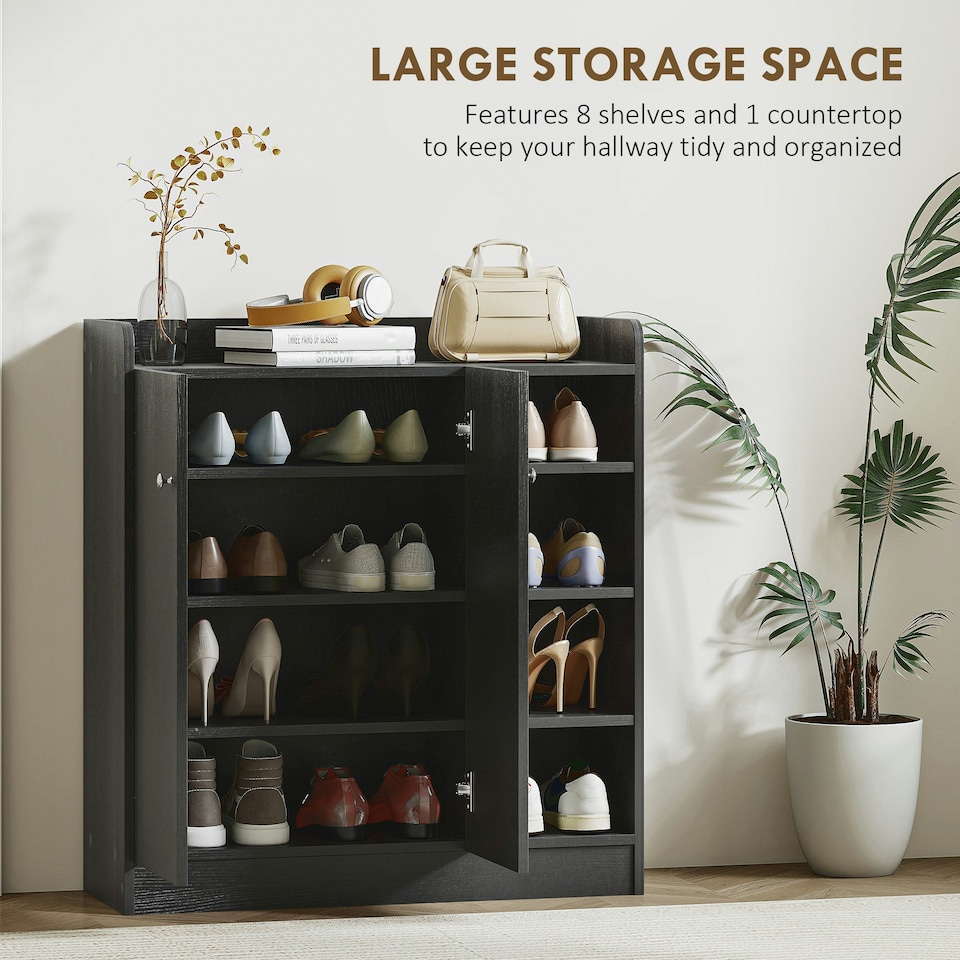 image 1 of HOMCOM Shoe Storage Cabinet Footwear Rack Stand w/Adjustable Shelves Black | Black | 83L x 30W x 90H cm | 1