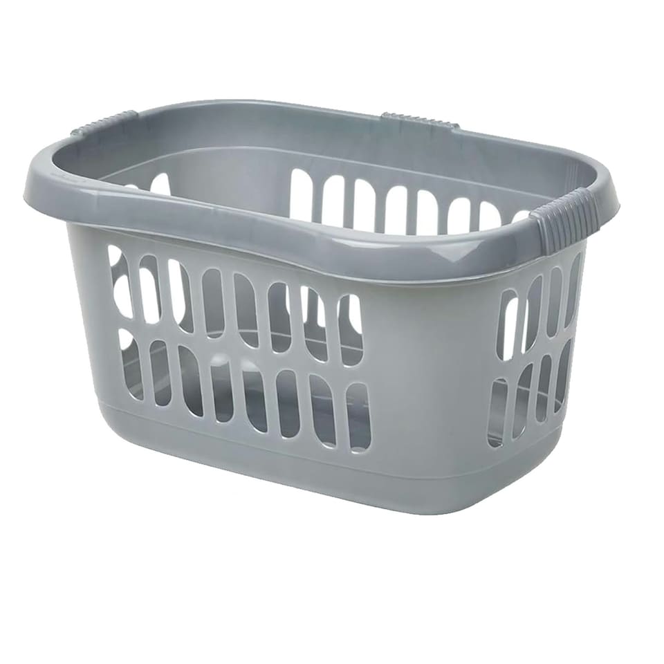 image 1 of 2 x Silver Plastic Laundry Utility Hipster Baskets For Transporting Washing Clothes Silver