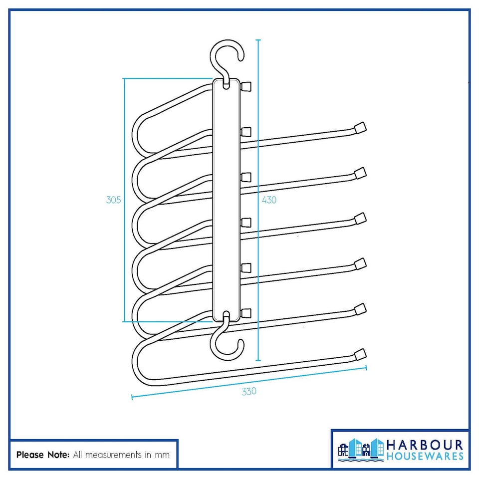 image 1 of Harbour Housewares Space-Saving Trouser Hangers - 6-in-1 - White - Pack of 2