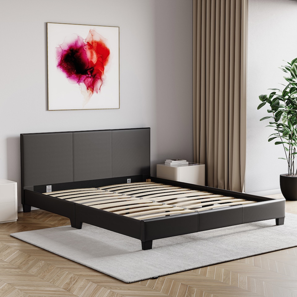 image 1 of Vida Designs Lisbon 4ft6 Double Bed Faux Leather, Black, 135 x 190cm