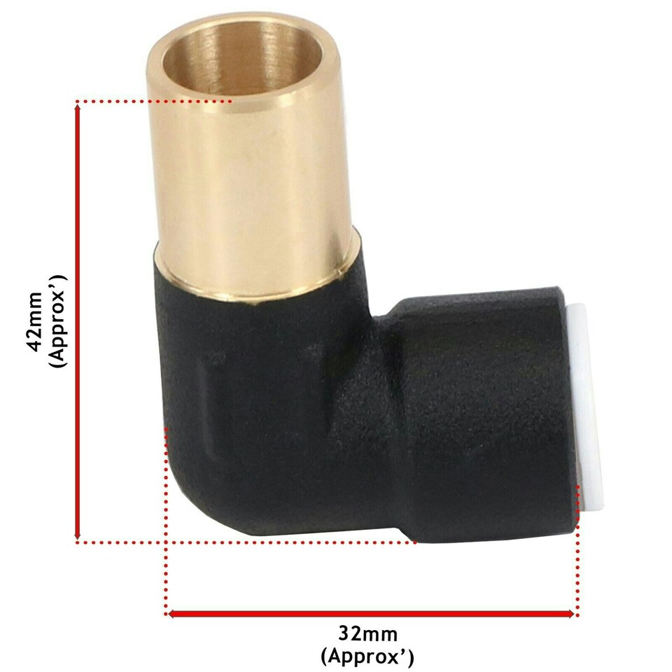 image 1 of SPARES2GO Radiator Valve Reducing Elbow Stem Compression 15mm x 10mm Pushfit Black (Pack of 2)