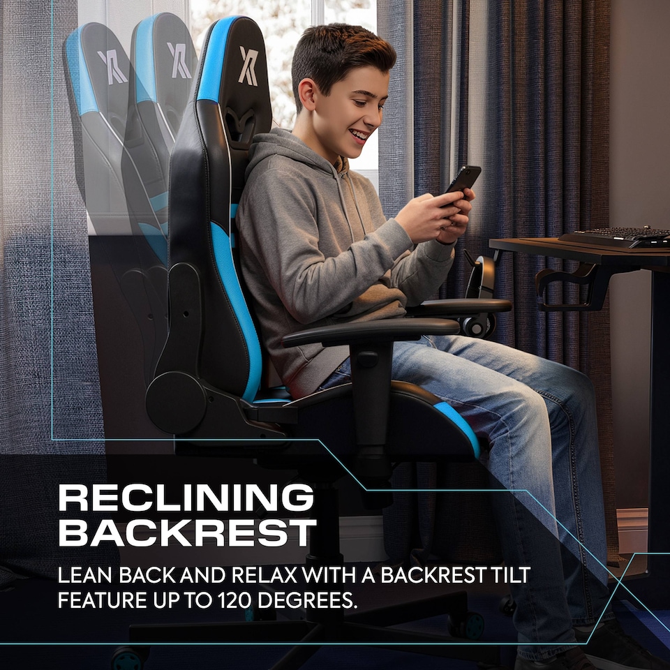 image 1 of Agility Compact Ergonomic PC Gaming Chair for Juniors - Black / Blue