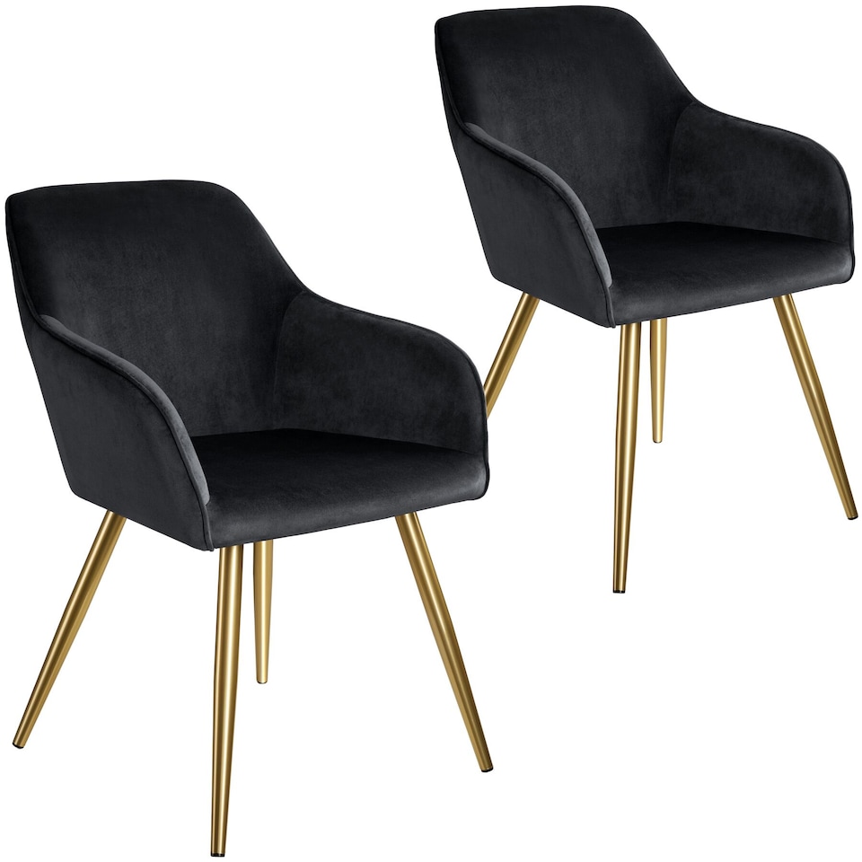image 1 of Chair Marilyn with Velvet Cover, Gold Steel Legs and Plush Padding | Black | black/gold | 2