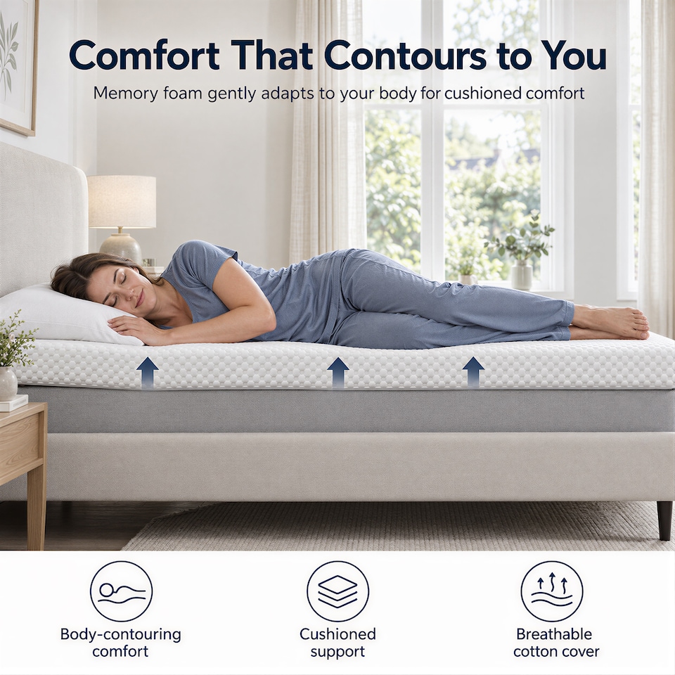 image 1 of Memory Foam Mattress Topper 3D Bubble Cover | Non-Slip Base | 7.5cm Thick | 90 x 190cm | Single