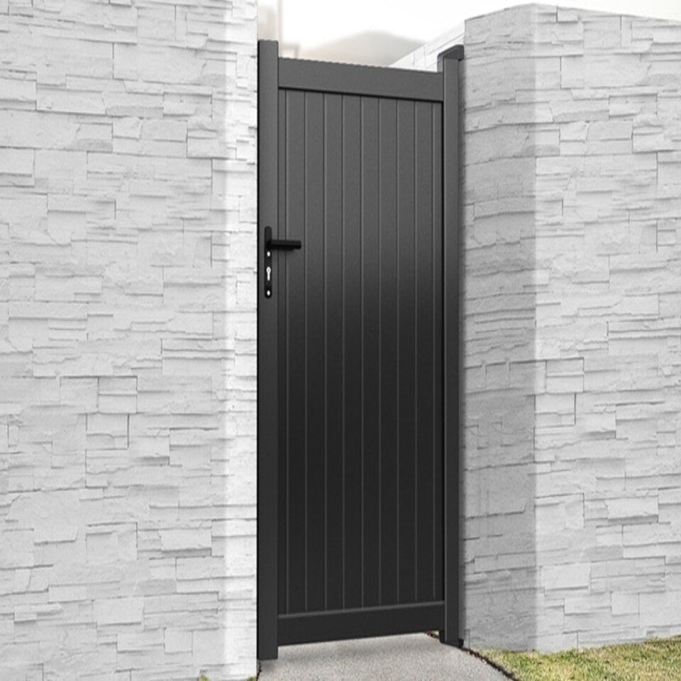 image 1 of Pedestrian Gate 1000x2000mm Black - Vertical Solid Infill and Flat Top Black