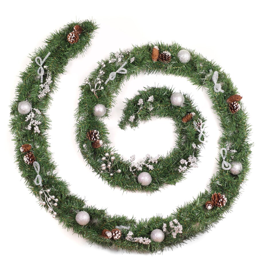 image 1 of Best Artificial 12ft / 360cm Decorated Frozen Christmas Garland with Realistic Ice Crystals with 100 Bright White Battery lights