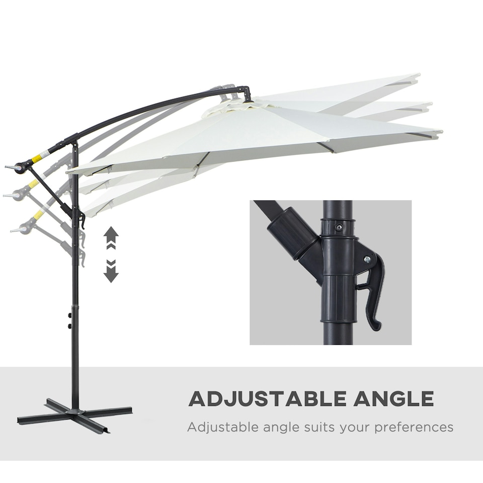 image 1 of Outsunny 3(m) Garden Banana Parasol Cantilever Umbrella, Cream White