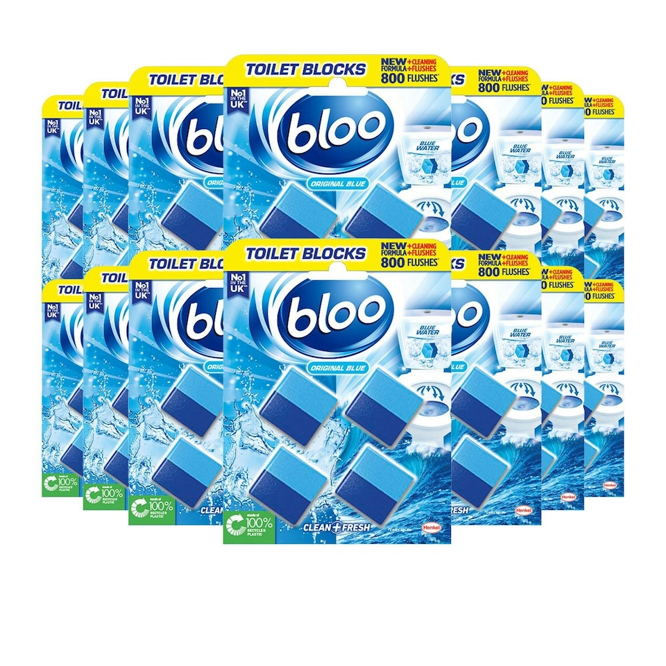 image 1 of Bloo Toilet Rim Blocks Original Blue Clean+Fresh with Fresh Fragrance 4x50g 14pk