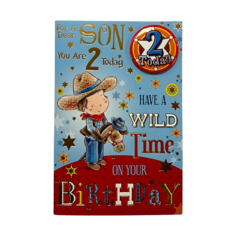 image 1 of For Son Age 2 Juvenile Boy and Horse Design Birthday Card with Badge