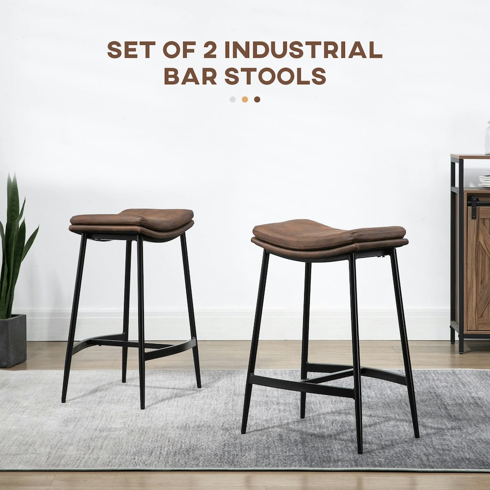 image 1 of HOMCOM Breakfast Bar Stools Set of 2 Upholstered Barstools w/ Curved Seat Brown