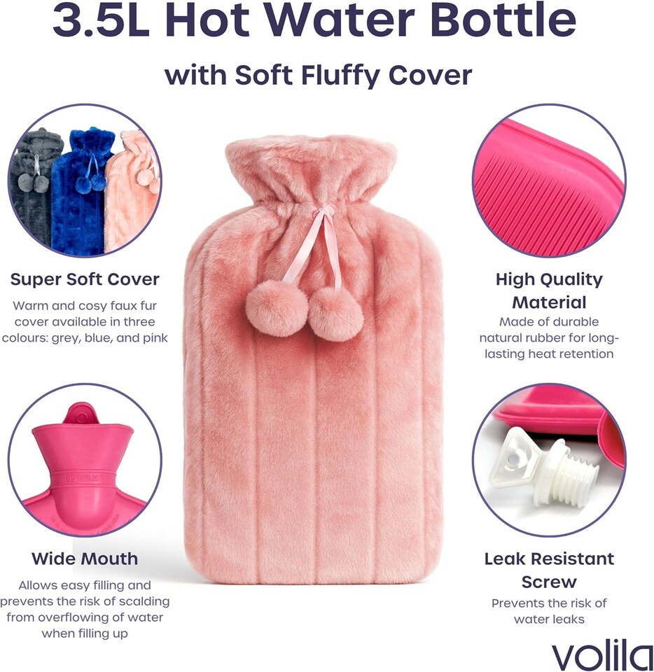 image 1 of 3.5L Extra Large Hot Water Bottle - Faux Fur Covered for Pain Relief, Hand and Foot Warmer | Pink | Pink | 3.5L