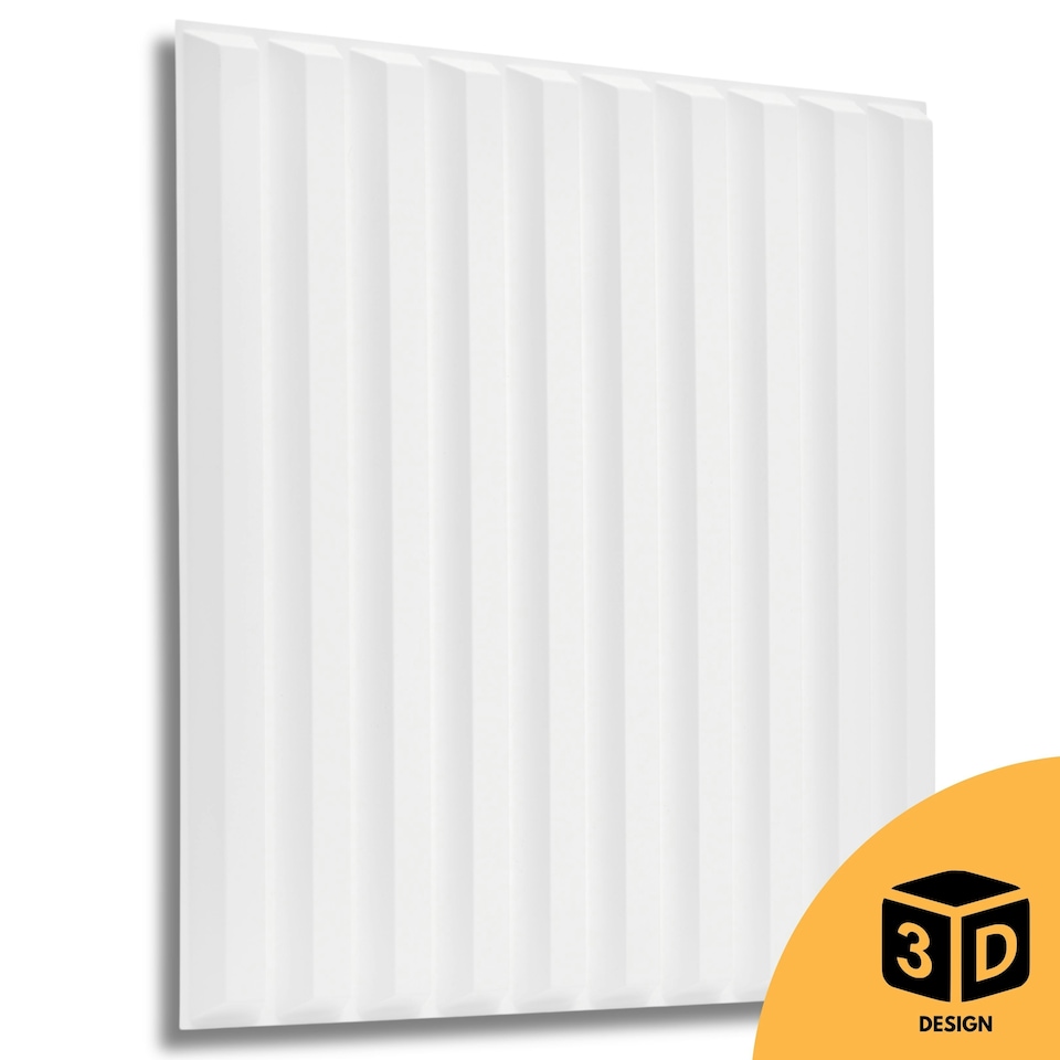 image 1 of NOVECRAFTO Fluted Line 3D Wall Panels – 6 Sheets 1.5 sqm (16.15 sqft) – Decorative Matte PVC Panels 50x50cm – Modern Fluted Design White