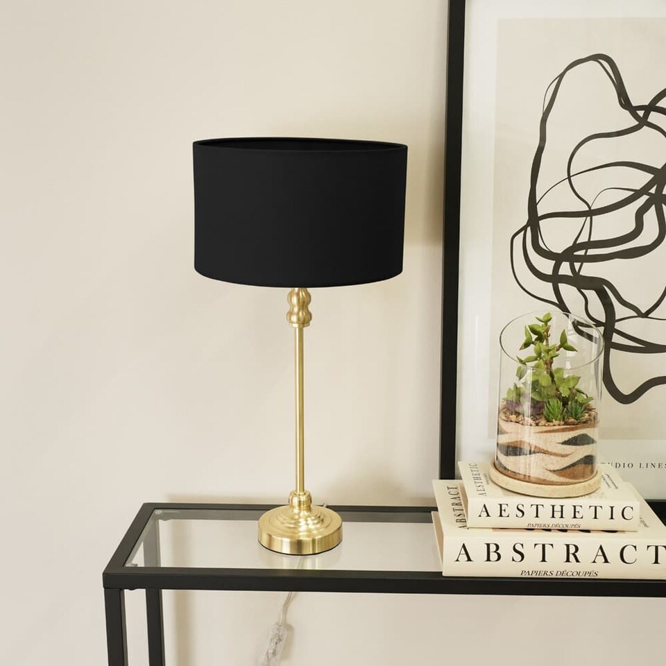 image 1 of ValueLights Maggie Gold Candlestick Table Lamp Black Shade & Bulb | Gold