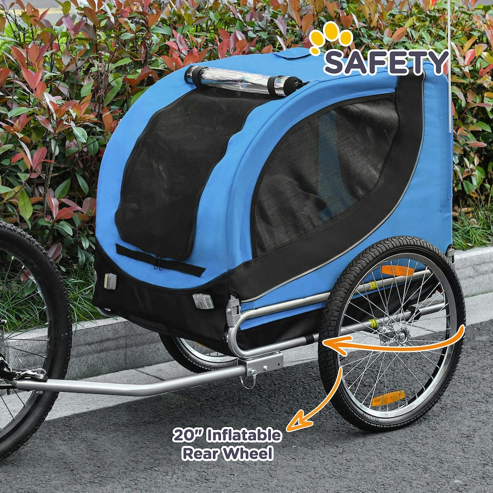 image 1 of PawHut Dog Bike Trailer Pet Cart Bike Carrier Travel with Hitch Coupler Blue