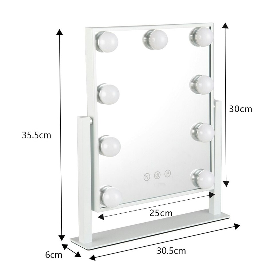 image 1 of Living and Home Adjustable Vanity Mirror with LED Bulbs, 3 Color Light