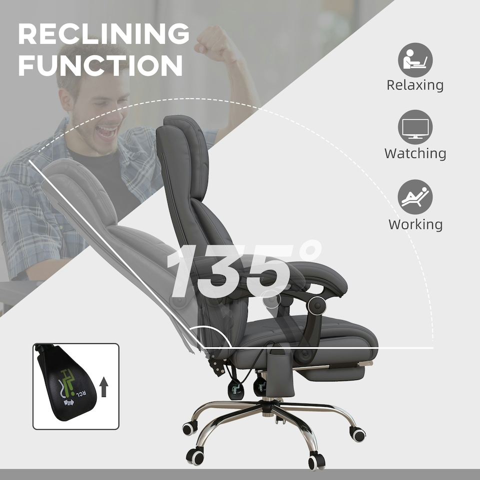 image 1 of Vinsetto PU Leather Vibration Massage Office Chair with Heat, Footrest, Grey