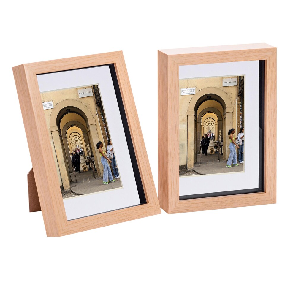 image 1 of Nicola Spring A5 (6 x 8") Photo Frames - Light Wood/White Mount 3D Picture Frame Box Portrait Display Case (23.5 x 17cm) Set of 2