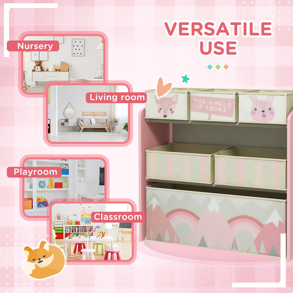 image 1 of ZONEKIZ Kids Storage Unit with 6 Boxes, Childrens Toy Storage Organiser, Pink
