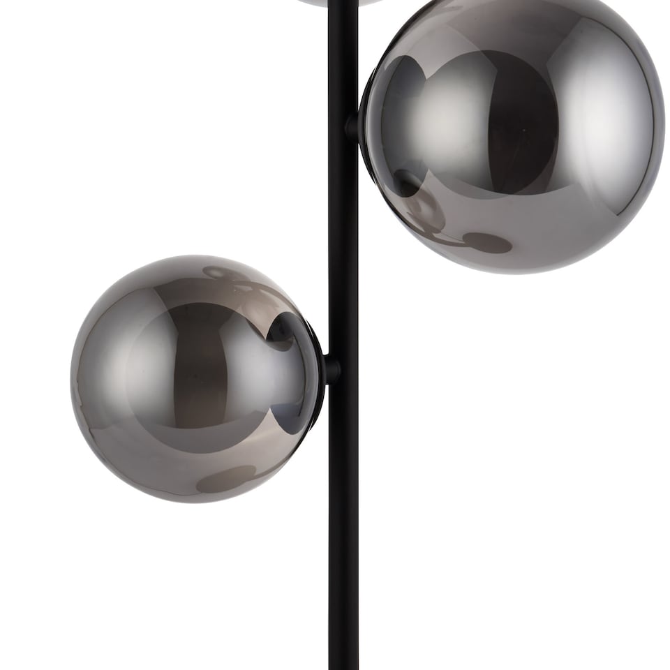 image 1 of Set of 2 Cole - Black with Smoke Glass Globes 3 Light Table Lamps