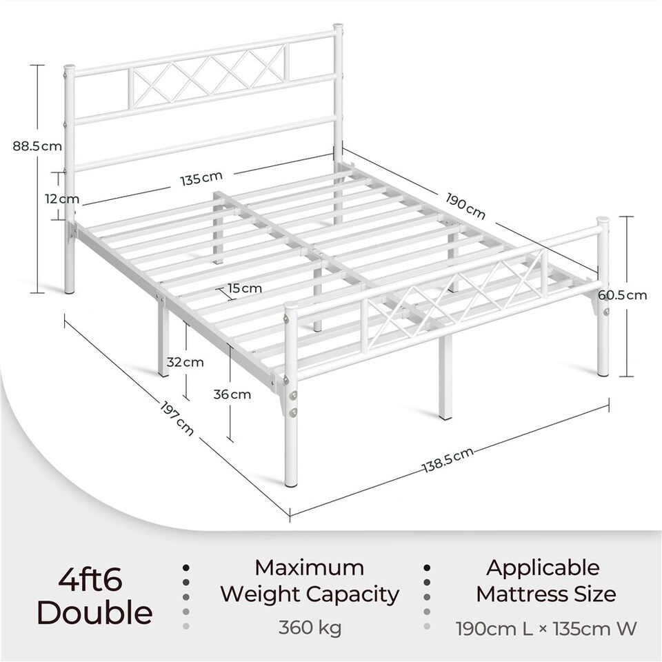 image 1 of Yaheetech 190 cm L × 135 cm W Simple Metal Bed Frame White