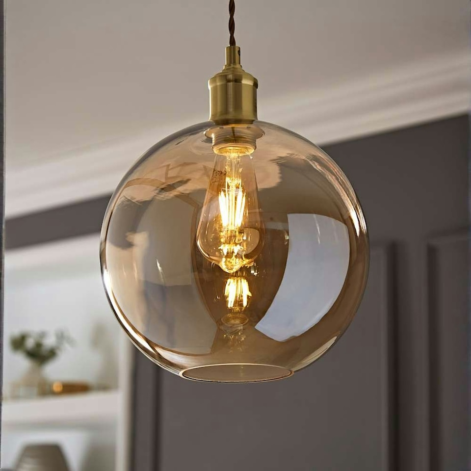image 1 of ValueLights Bellamy Easy Fit Amber Glass Globe Lampshade Ceiling Light Shade