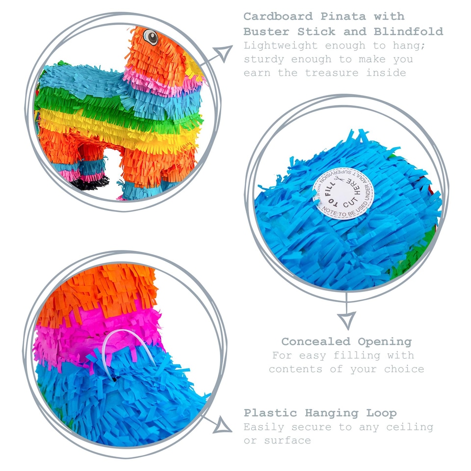 image 1 of Pinatas Donkey Cardboard Pinata, Stick and Blindfold Set - W40cm x D13cm x H55cm - Multi