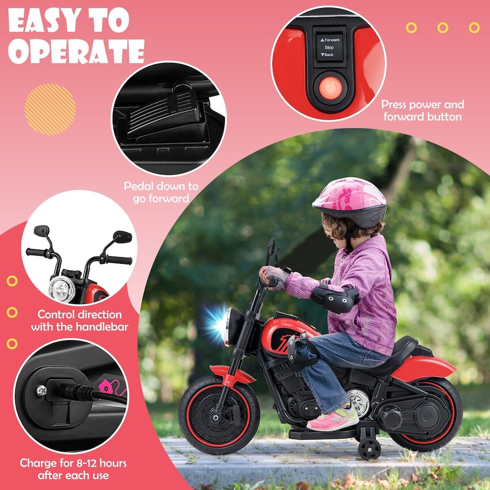 image 1 of COSTWAY 6V Kids Off-Road Motorcycle Electric Powered Red