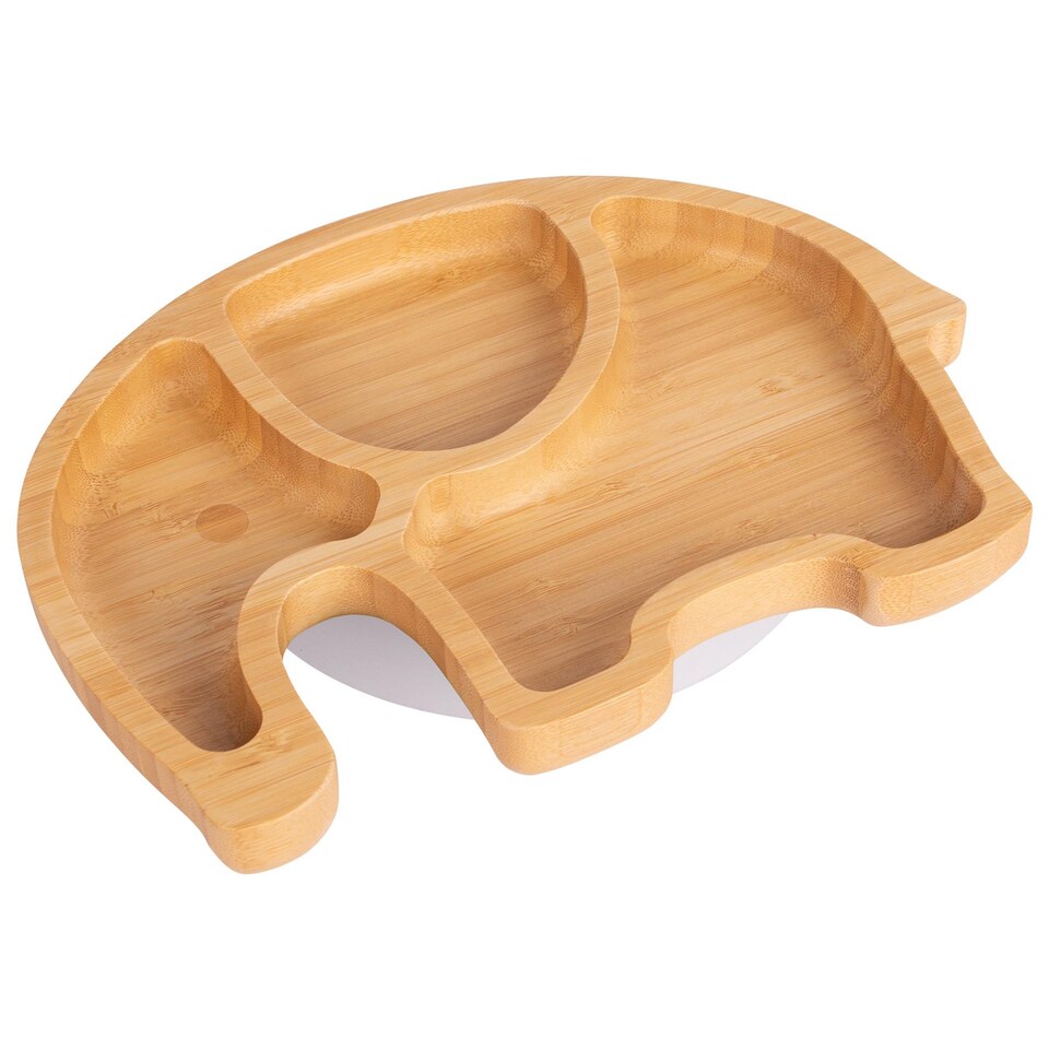 image 1 of Tiny Dining Children's Bamboo Suction Elephant Plate - White | White | White