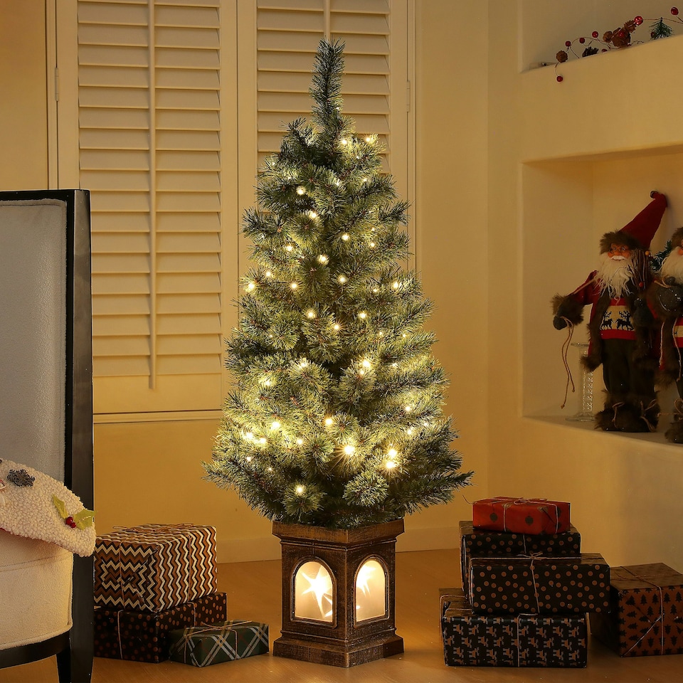 image 1 of HOMCOM 4ft Artificial Christmas Tree with 80 Warm White LED Lights Remote