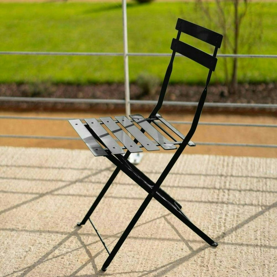 image 1 of Hectare 2 Seater Folding Powder Coated Metal Garden Dining Bistro Set Black