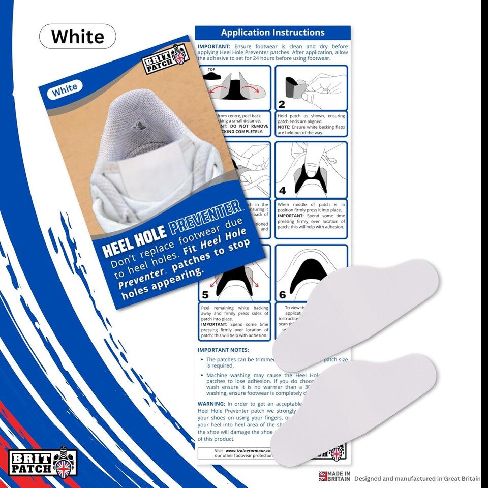 image 1 of Trainer Armour Heel Hole Preventers - Shoe Lining Reinforcement - 1 Pair | White | White