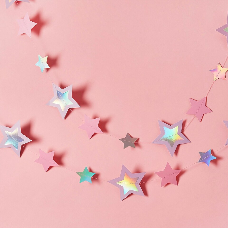 image 1 of Pink & Purple Trailing Stars Hanging Decoration 5m
