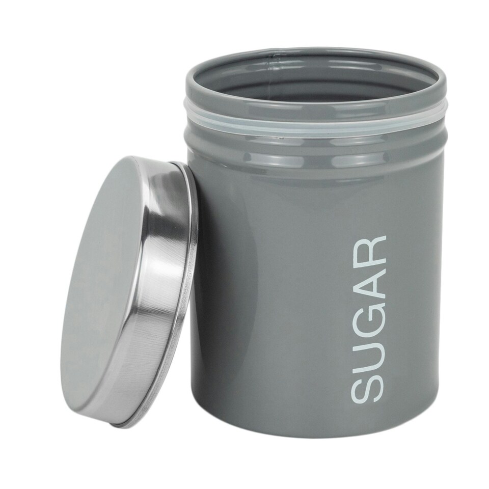 image 1 of Harbour Housewares Grey Round Metal Kitchen Coffee Canister Kitchen Caddy Kitchen Storage Containers Canisters