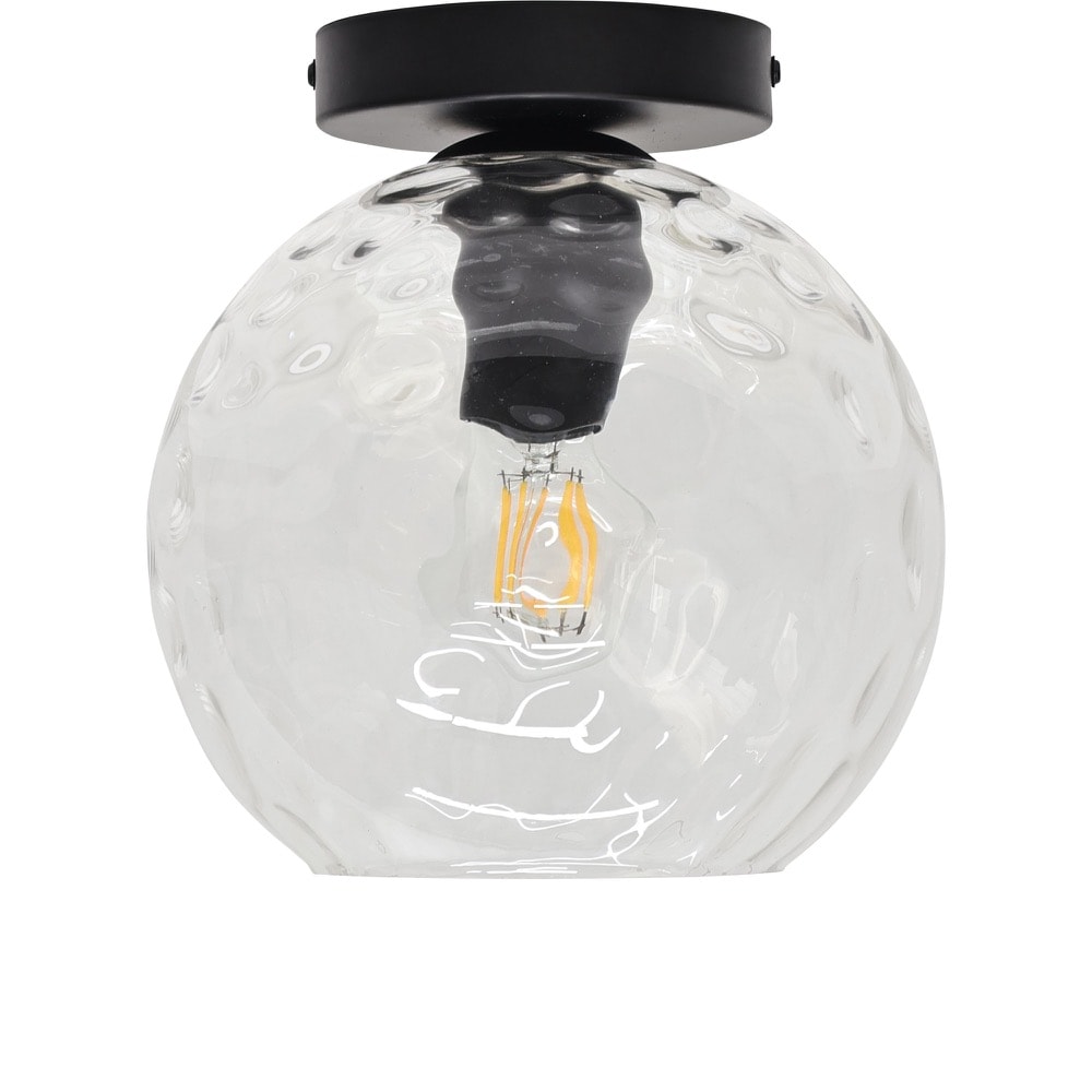 First Choice Lighting Barnum - Clear Dimple Glass Globe Black Ceiling Light Fitting