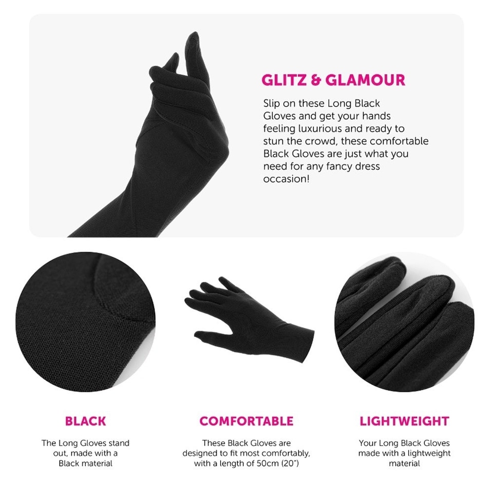 image 1 of Pack of 1 Long Black Spandex Gloves Black | One Size