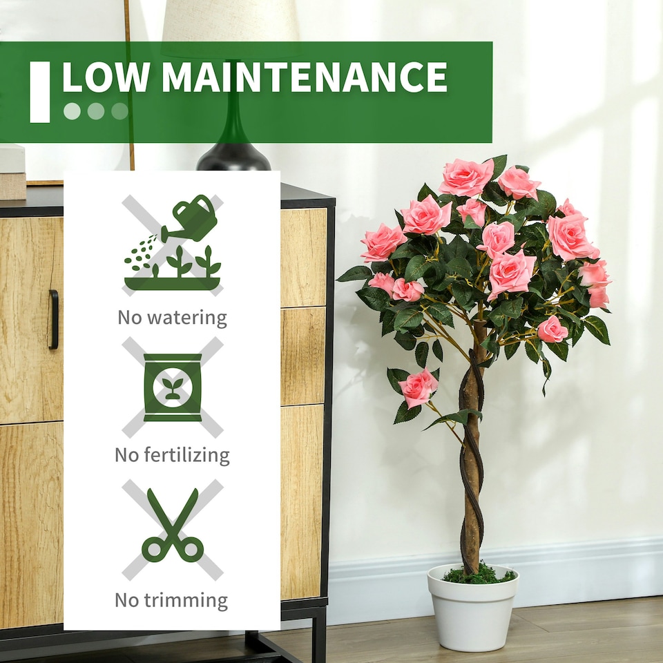 image 1 of Outsunny Set of 2 90cm Artificial Rose Tree, Fake Decorative Plant, Pink