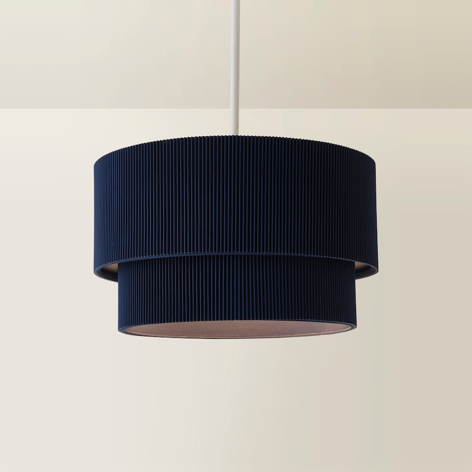 image 1 of ValueLights Mason Ruched Blue Two Tier Ceiling Shade and Bulb