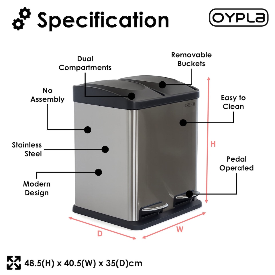 image 1 of 30L Stainless Steel Double Compartment Pedal Kitchen Waste Bin | Silver