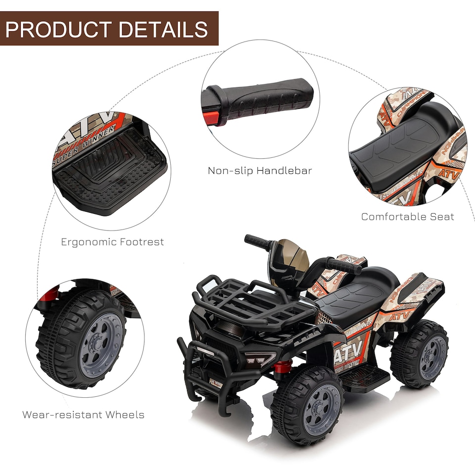 image 1 of HOMCOM 6V Kids Electric Ride on Car Toddler Quad Bike ATV for 18-36 month Black