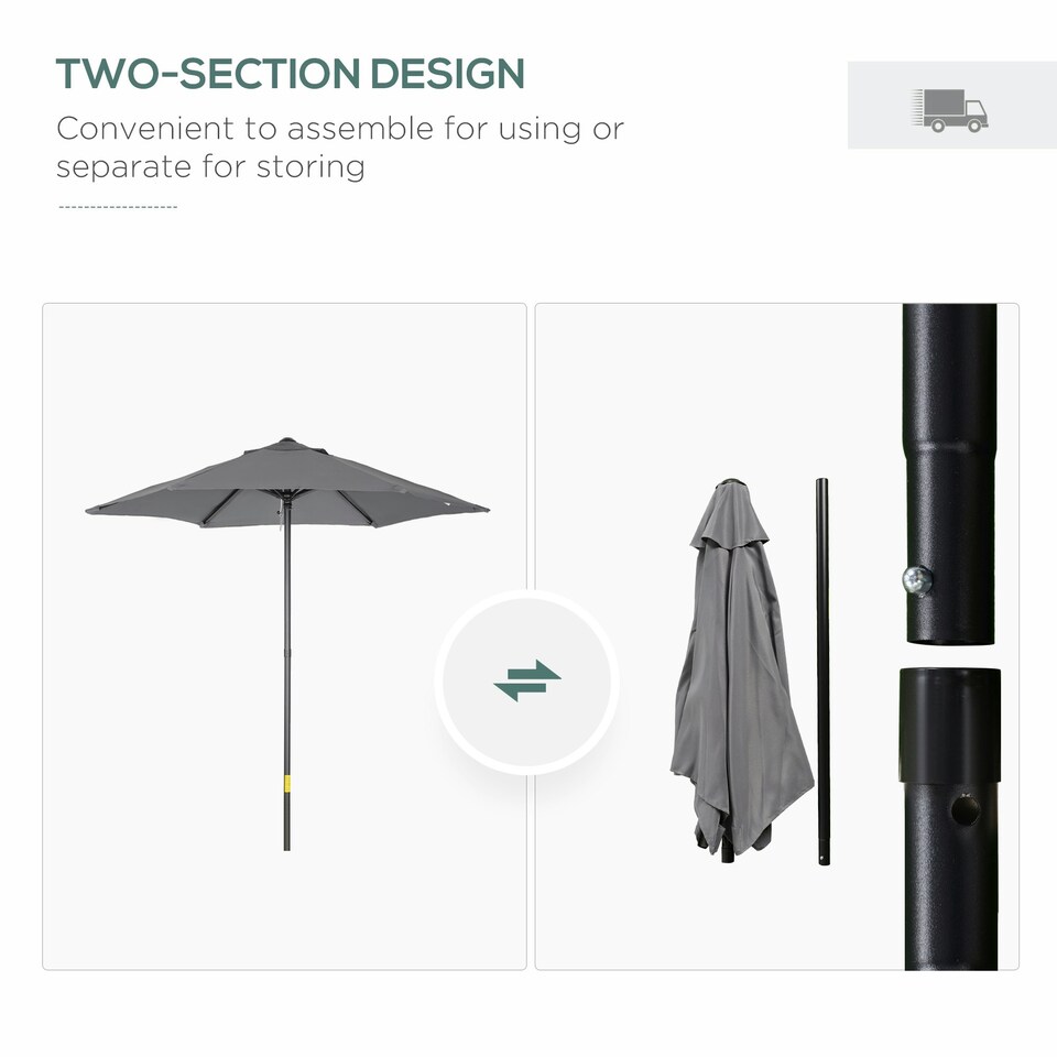 image 1 of Outsunny 2m Parasol Patio Umbrella, Outdoor Sun Shade with 6 Ribs Dark Grey