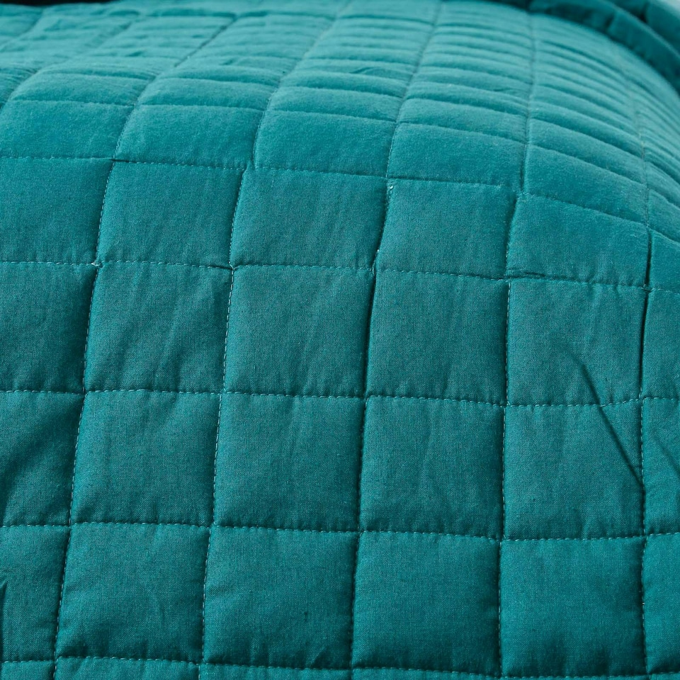 image 1 of Homescapes Cotton Quilted Reversible Bedspread Teal and Blue - 200 x 200 cm | Blue