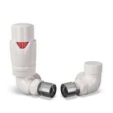 Stirling Bold - White Thermostatic Radiator Valve & Lockshield Corner 15mm