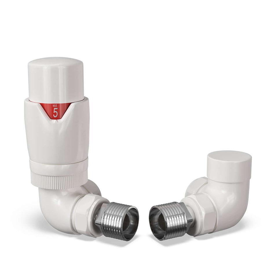 image 1 of Stirling Bold - White Thermostatic Radiator Valve & Lockshield Corner 15mm