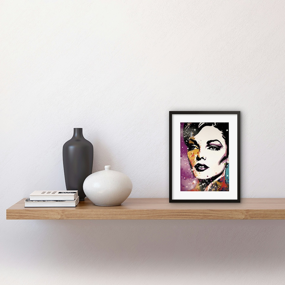 image 1 of Female Glam Rock Glitter Sparkle Purple Gold Blue Red 9x7" Black Framed Wall Art Print