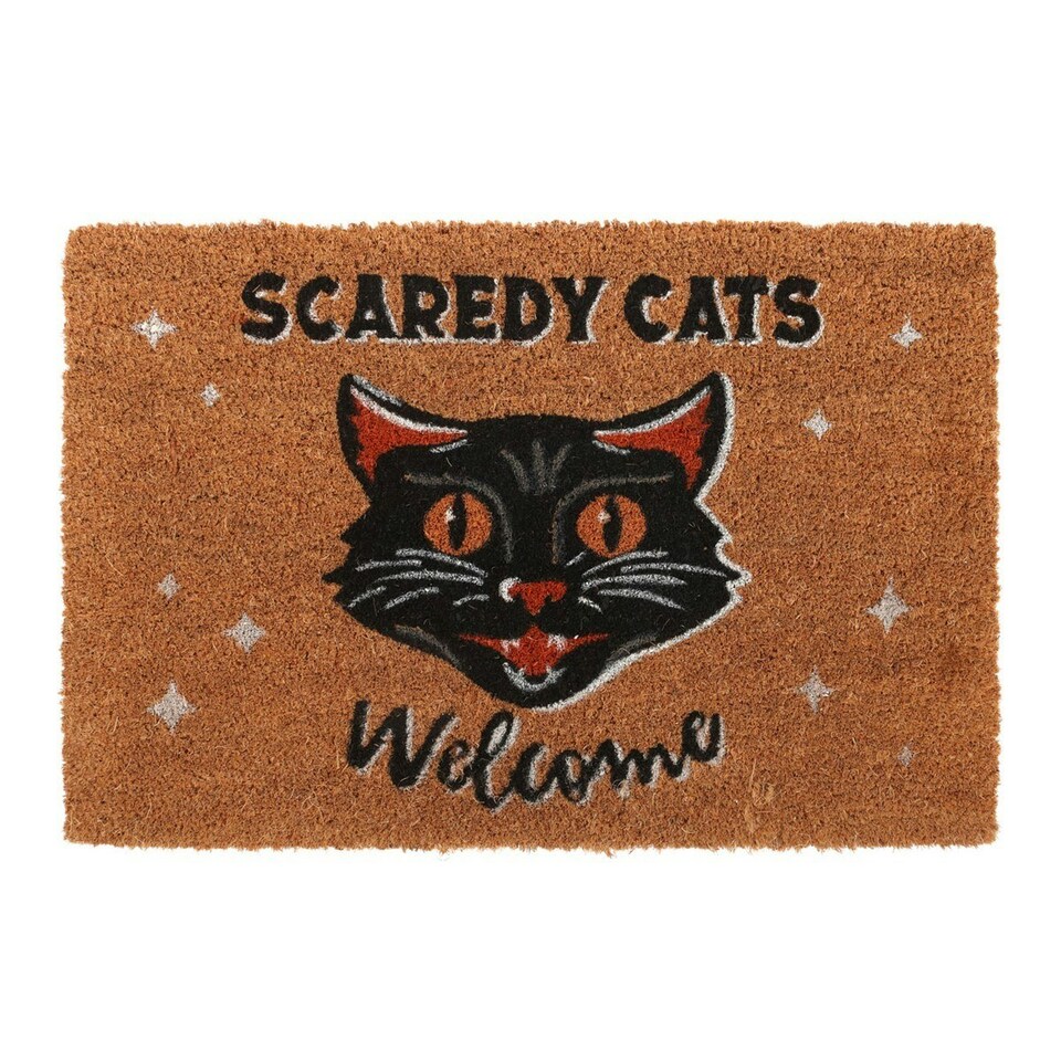 image 1 of Something Different Scaredy Cats Welcome Door Mat - Natural/Black/White - One Size